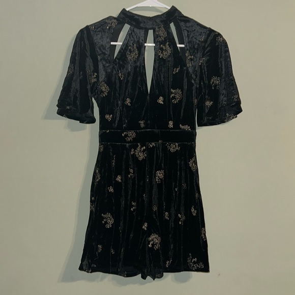 Black Velvet Embroidered Romper XS - Picture 2 of 11